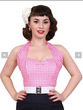 Vivien of Holloway pink gingham pinup boned halter top vintage reproduction